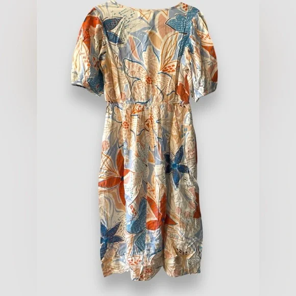 Band Of The Free Sky Blue Sand Floral Dress Size Small V-Neck & Puff Sleeve NWT - Picture 6 of 12